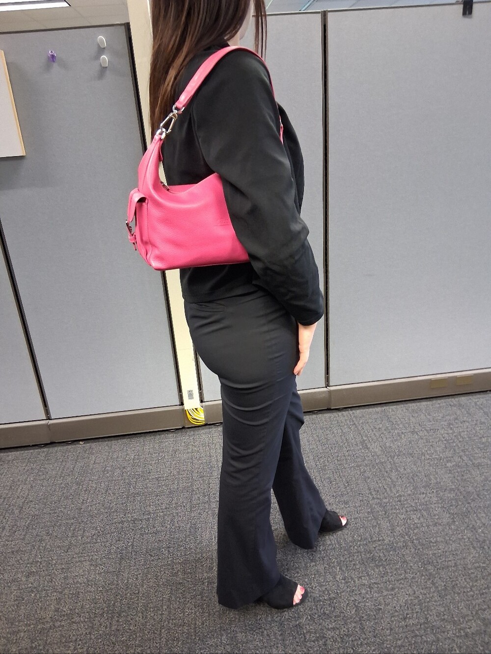 Longchamp Leather Pocket Baguette Shoulder Bag in a vibrant magent